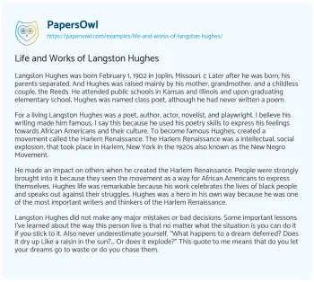 Essay on Life and Works of Langston Hughes