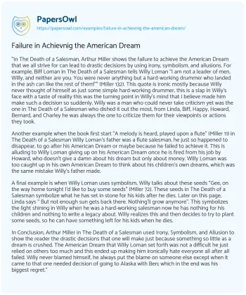 Essay on Failure in Achievnig the American Dream