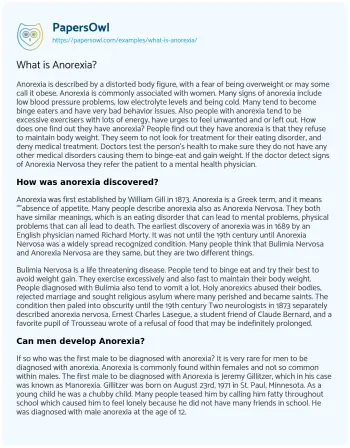 Essay on What is Anorexia?