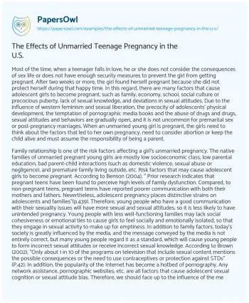 Essay on The Effects of Unmarried Teenage Pregnancy in the U.S.