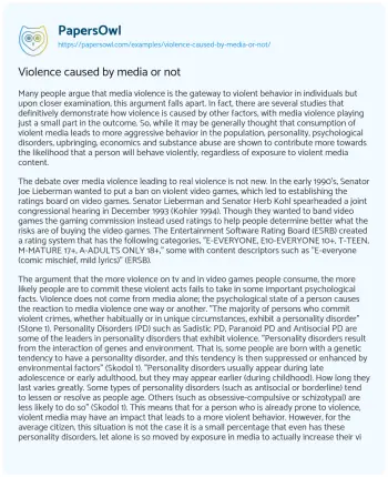 Essay on Violence Caused by Media or not