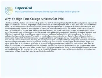 Essay on Why it’s High Time College Athletes Got Paid