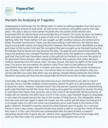 Essay on Macbeth an Analyzing of Tragedies