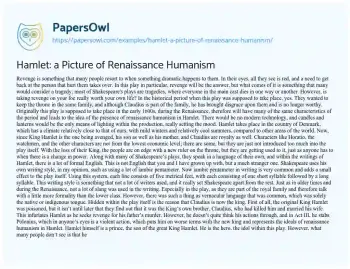 Essay on Hamlet: a Picture of Renaissance Humanism