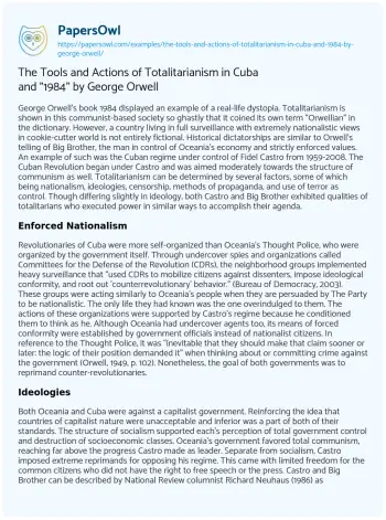 Essay on The Tools and Actions of Totalitarianism in Cuba and “1984” by George Orwell