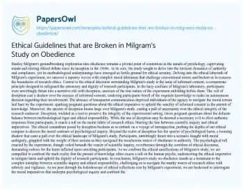 Essay on Ethical Guidelines that are Broken in Milgram’s Study on Obedience