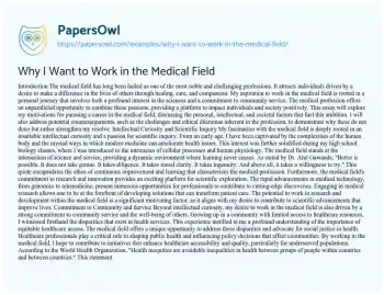 Essay on Why i Want to Work in the Medical Field