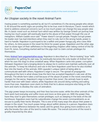 Essay on An Utopian Society in the Novel Animal Farm