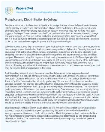 Essay on Prejudice and Discrimination in College