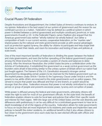 Essay on Crucial Pluses of Federalism