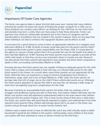 Essay on Importance of Foster Care Agencies