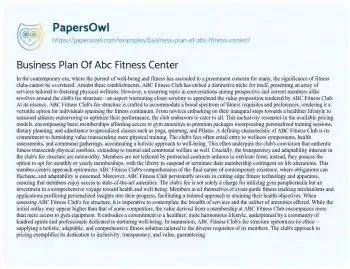 Essay on Business Plan of Abc Fitness Center