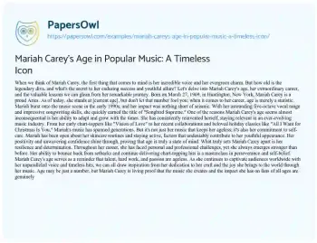 Essay on Mariah Carey’s Age in Popular Music: a Timeless Icon