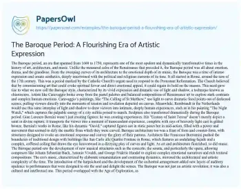 Essay on The Baroque Period: a Flourishing Era of Artistic Expression