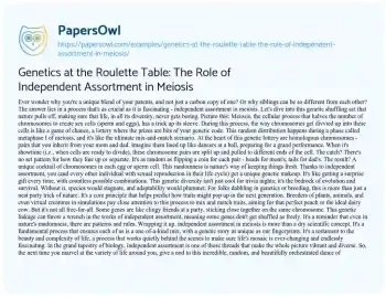 Essay on Genetics at the Roulette Table: the Role of Independent Assortment in Meiosis