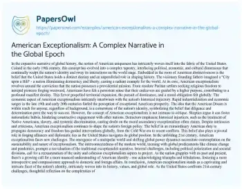 Essay on American Exceptionalism: a Complex Narrative in the Global Epoch