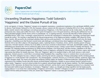 Essay on Unraveling Shadows Happiness: Todd Solondz’s ‘Happiness’ and the Elusive Pursuit of Joy