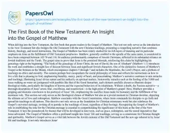 Essay on The First Book of the New Testament: an Insight into the Gospel of Matthew