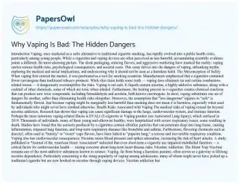 Essay on Why Vaping is Bad: the Hidden Dangers
