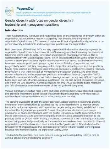 Essay on Gender Diversity with Focus on Gender Diversity in Leadership and Management Positions