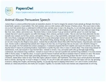 Essay on Animal Abuse Persuasive Speech