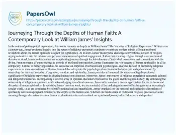 Essay on Journeying through the Depths of Human Faith: a Contemporary Look at William James’ Insights