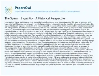 Essay on The Spanish Inquisition: a Historical Perspective