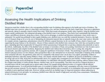 Essay on Assessing the Health Implications of Drinking Distilled Water