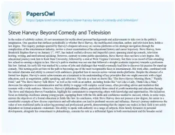 Essay on Steve Harvey: Beyond Comedy and Television