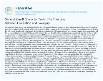 Essay on General Zaroff Character Traits: the Thin Line between Civilization and Savagery