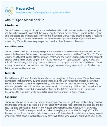 Essay on About Tupac Amaur Shakur