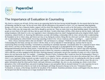 Essay on The Importance of Evaluation in Counseling