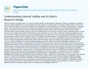 Essay on Understanding External Validity and its Role in Research Design