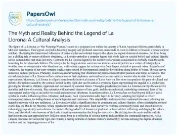 Essay on The Myth and Reality Behind the Legend of La Llorona: a Cultural Analysis