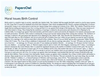 Essay on Moral Issues Birth Control