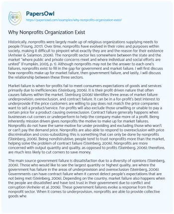 Essay on Why Nonprofits Organization Exist