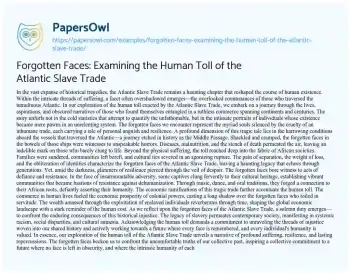 Essay on Forgotten Faces: Examining the Human Toll of the Atlantic Slave Trade