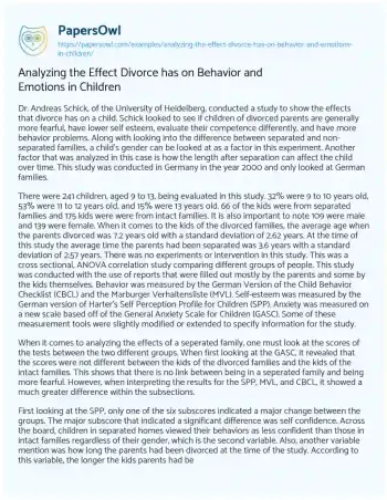 Essay on Analyzing the Effect Divorce has on Behavior and Emotions in Children