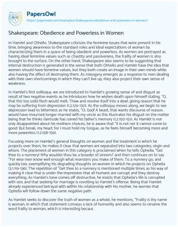 Essay on Shakespeare: Obedience and Powerless in Women