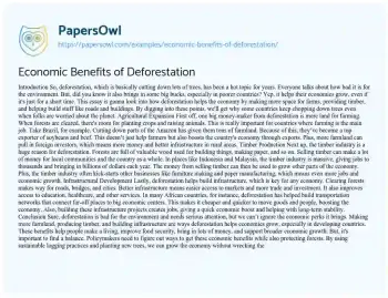 Essay on Economic Benefits of Deforestation