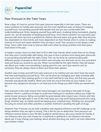 Essay on Peer Pressure in the Teen Years