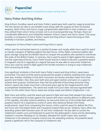 Essay on Excalibur Vs. Harry’s Wand: a Comparative Study of Magic and Myth