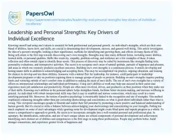 Essay on Leadership and Personal Strengths: Key Drivers of Individual Excellence