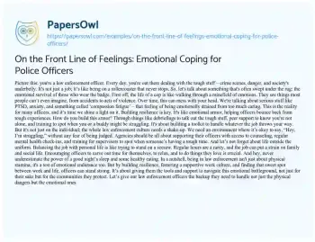 Essay on On the Front Line of Feelings: Emotional Coping for Police Officers