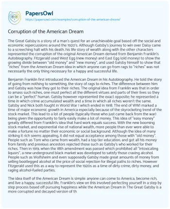 Essay on Corruption of the American Dream