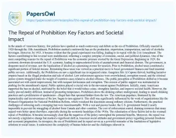 Essay on The Repeal of Prohibition: Key Factors and Societal Impact