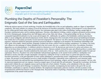 Essay on Plumbing the Depths of Poseidon’s Personality: the Enigmatic God of the Sea and Earthquakes