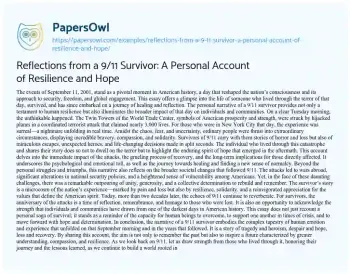 Essay on Reflections from a 9/11 Survivor: a Personal Account of Resilience and Hope