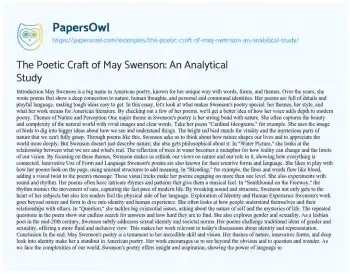 Essay on The Poetic Craft of May Swenson: an Analytical Study