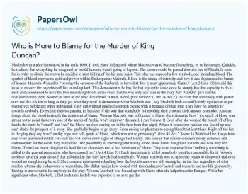 Essay on Who is more to Blame for the Murder of King Duncan?